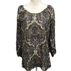 J.Crew Womens 100% Silk Paisley Colorful Blouse Size Small Keyhole‎ Artsy Top